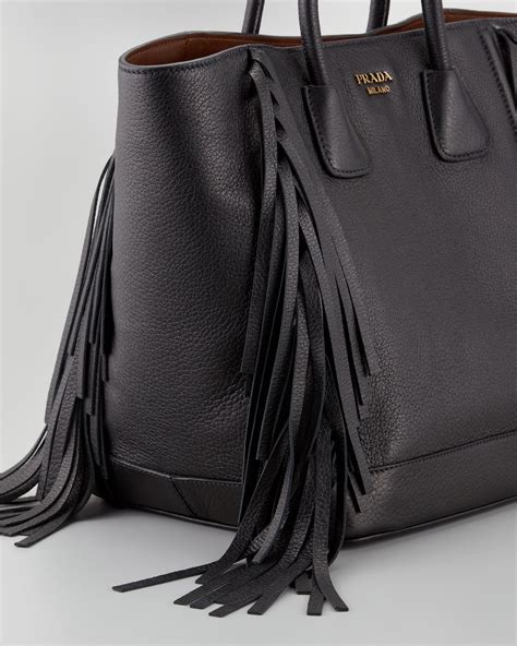 Prada Cervo Fringe Tote Bag, Black 